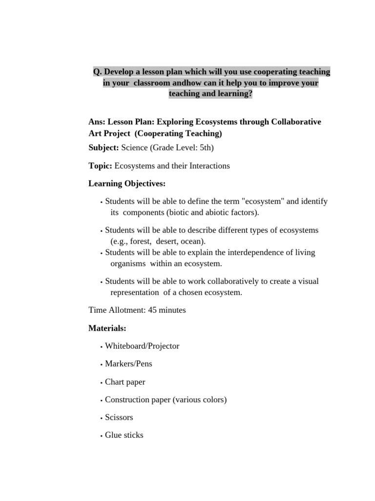 Collaborative Ecosystem Lesson Plan | PDF | Ecosystem | Career & Growth
