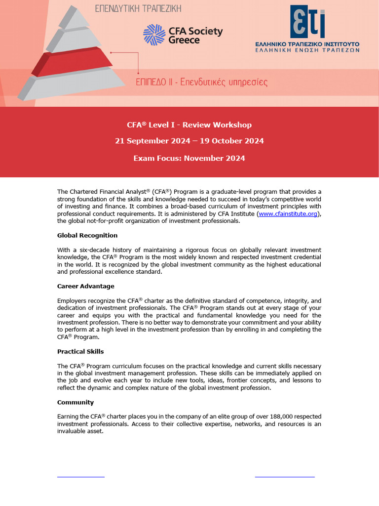 CFA LEVEL I November 2024 Workshop | PDF | Fixed Income | Valuation ...