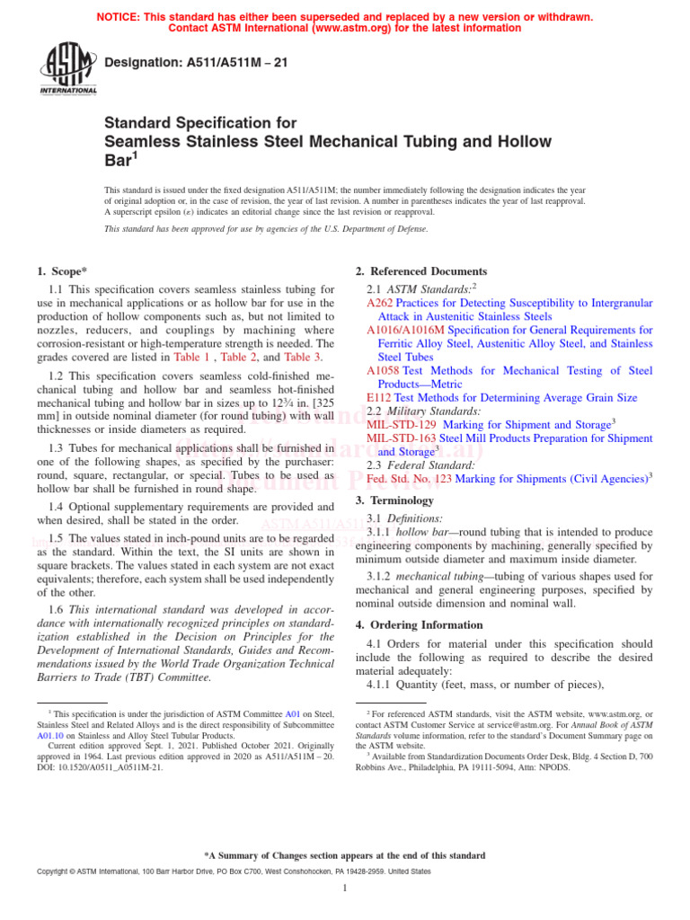 Astm A511 A511m 21 | PDF