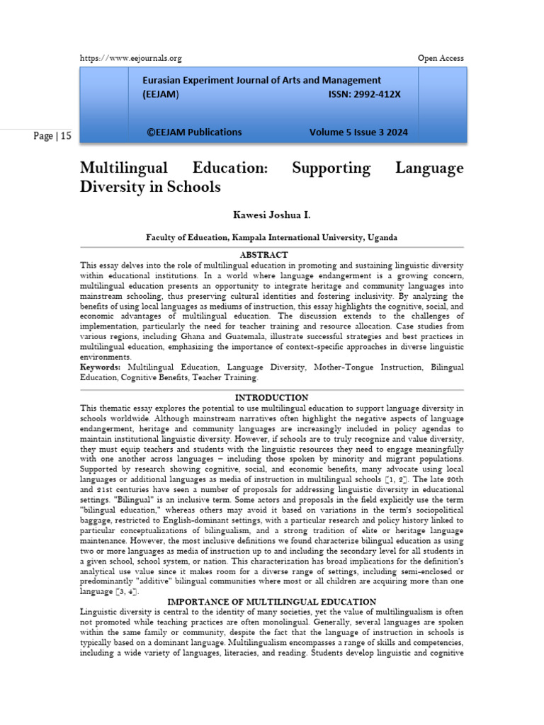 Multilingual Education for Language Diversity | PDF | Multilingualism ...