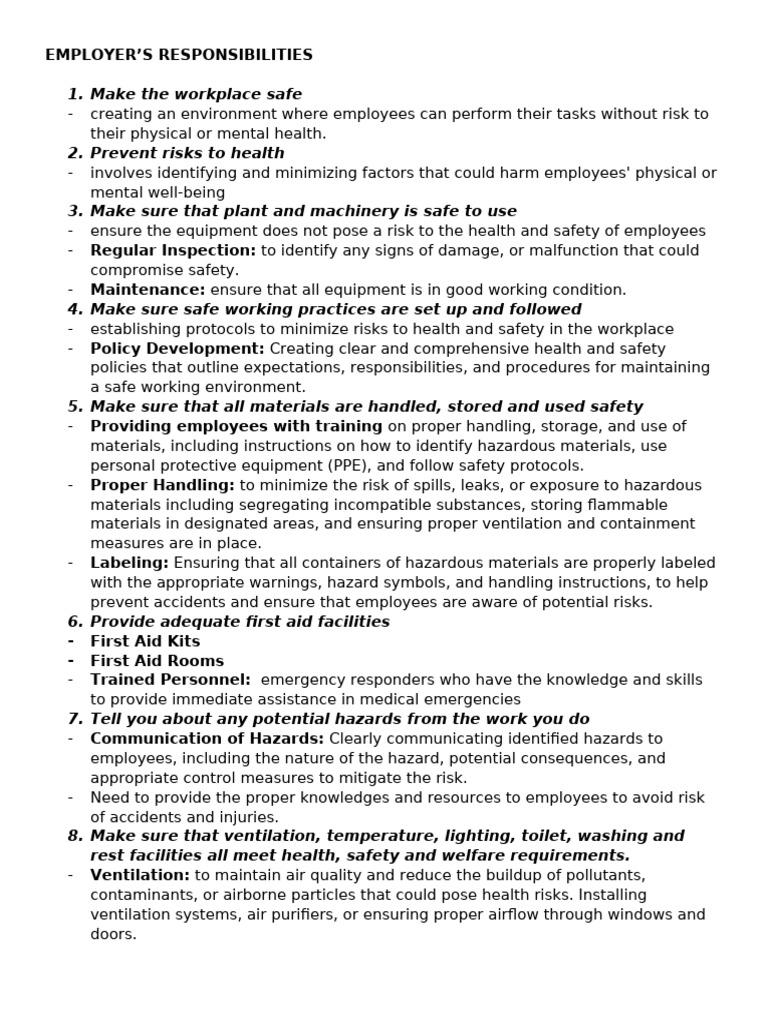 Employers Responsibilities Pdf