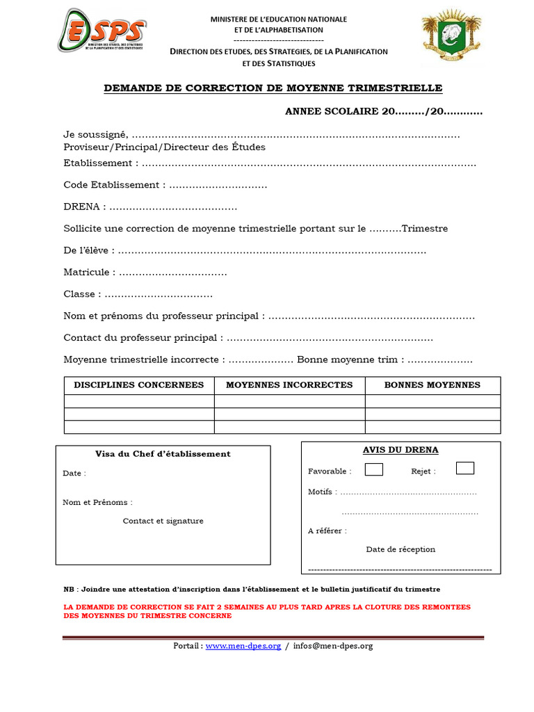10 - Demande Correction MOYENNE | PDF