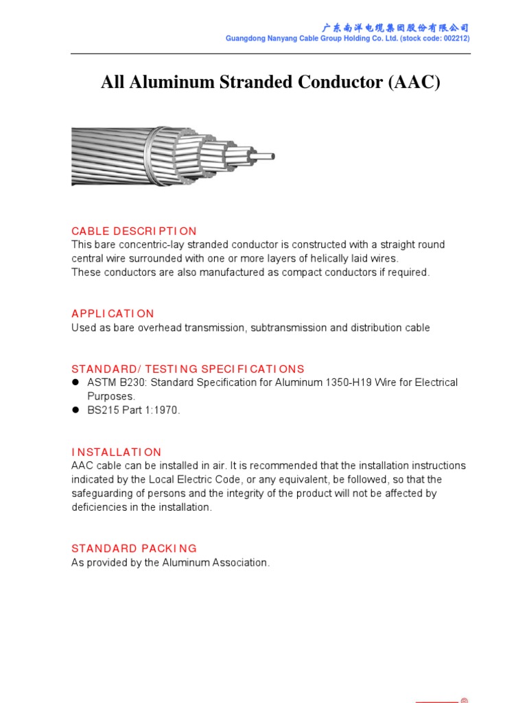 China AAC Conductor Specifications | PDF