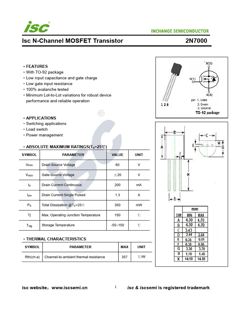 2N7000 Inchange | PDF