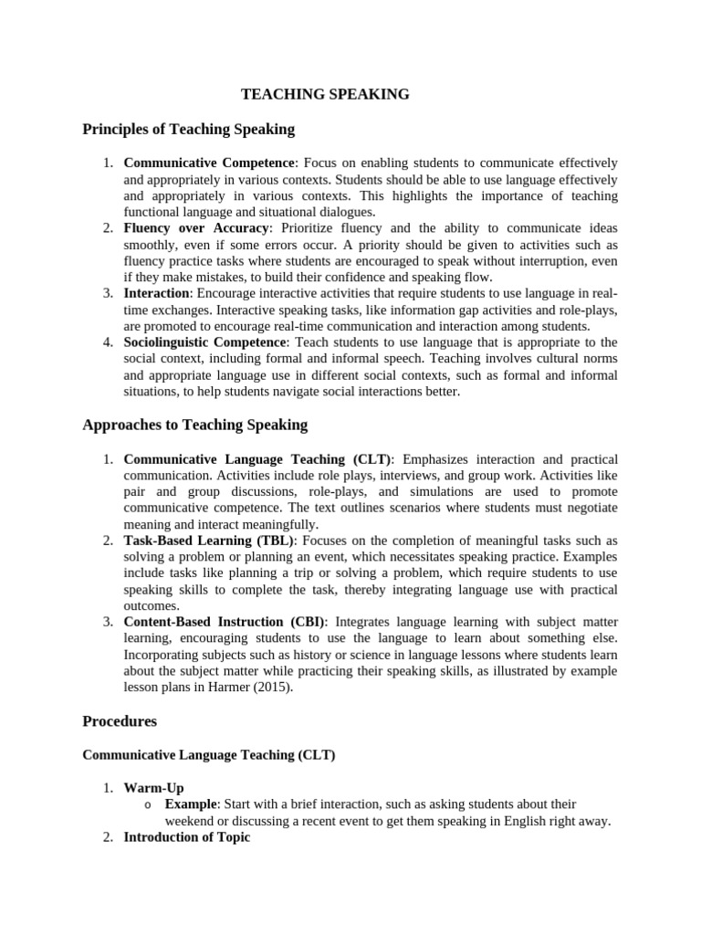 Teaching Speaking: Strategies & Techniques | PDF | Human Communication ...