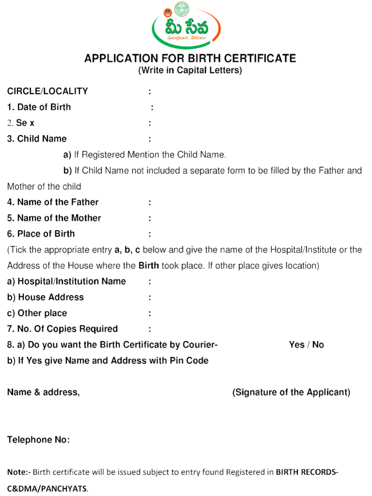 Application For Birth Certificate Pdf