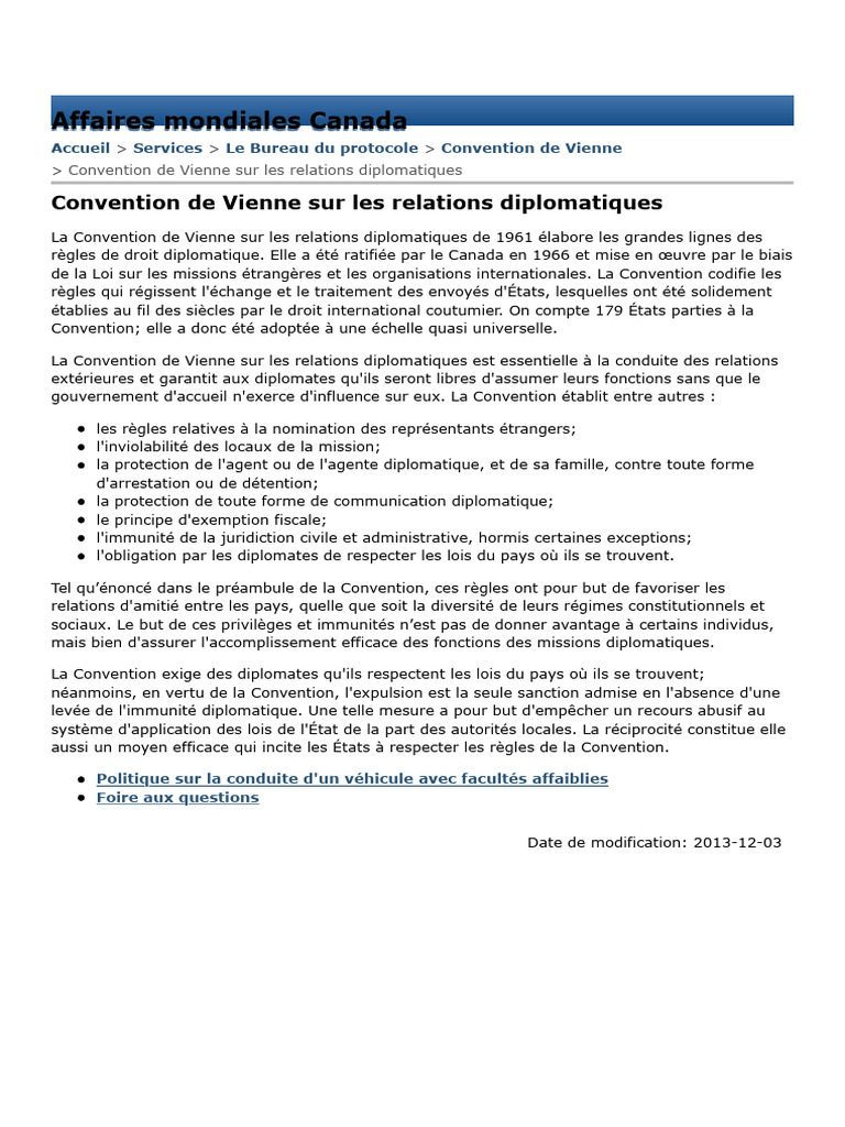Convention de Vienne Sur Les Relations Diplomatiques | PDF