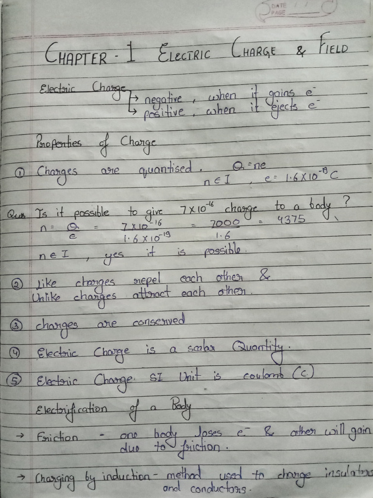 Physics Chapter 1 Electric Charge and Field Mar 15, 2024 | PDF