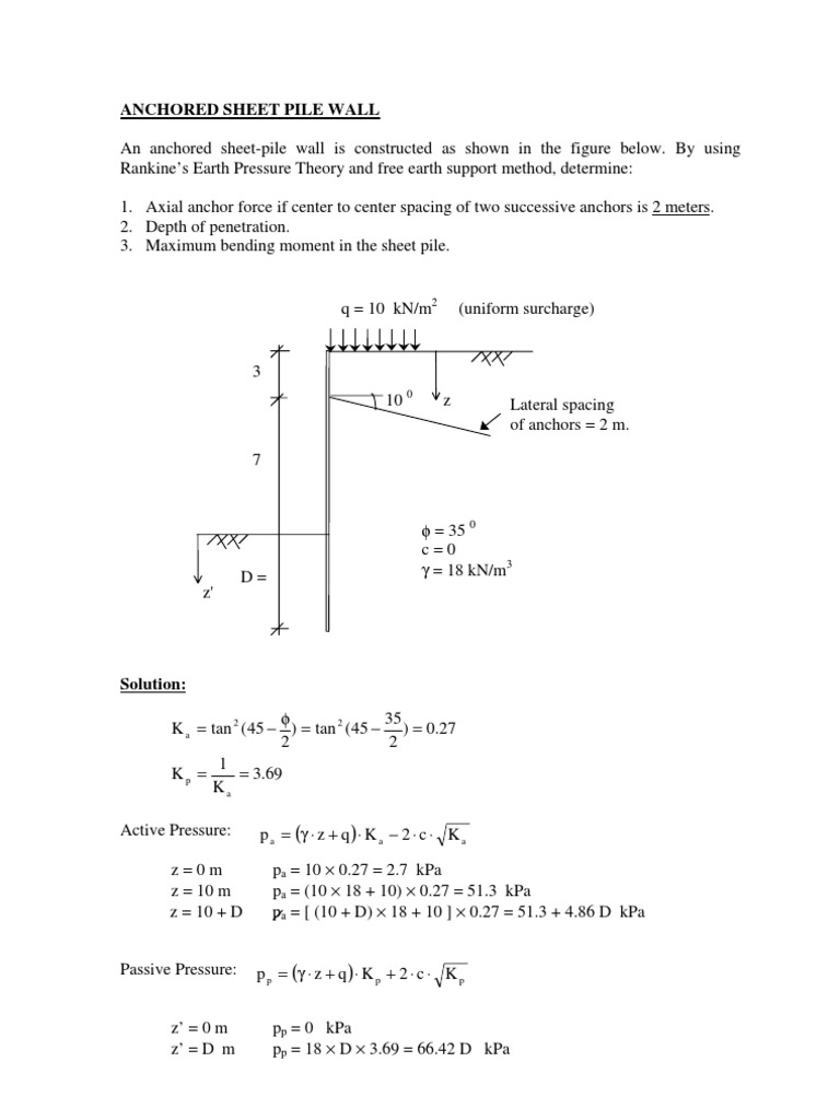 Anchored Sheet Pile Wall Design Analysis | PDF | Applied And ...