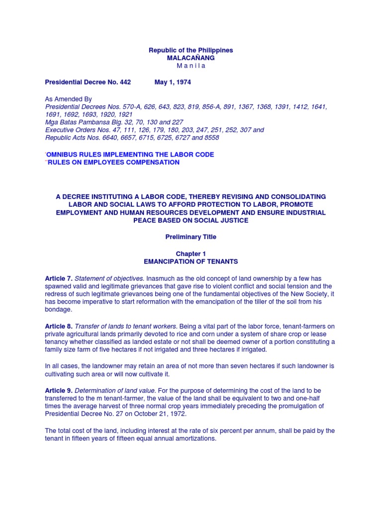 Labor Code of the Philippines (PD 442) | PDF | Apprenticeship | Employment