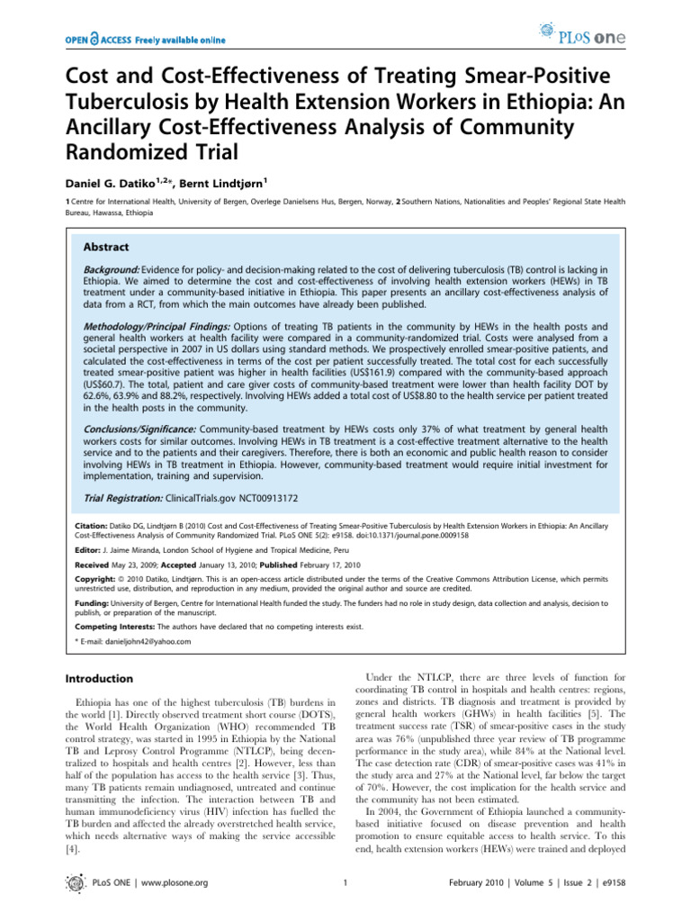 Cost and Cost-Effectiveness of Treating Smear-Positive Tuberculosis by ...