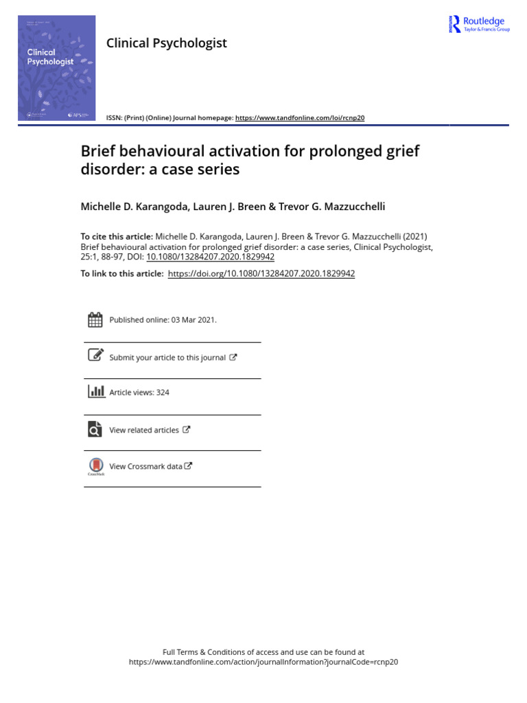 Brief Behavioural Activation For Prolonged Grief Disorder A Case Series ...