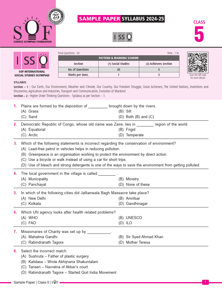 Class 5 Sample Paper Overview | PDF