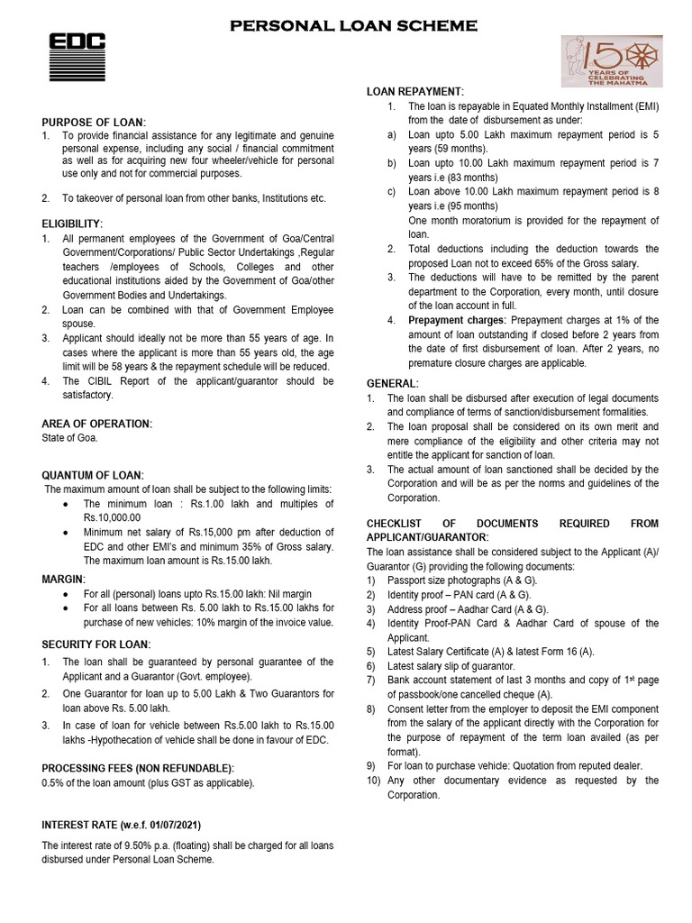 Personal Loan Scheme Pdf