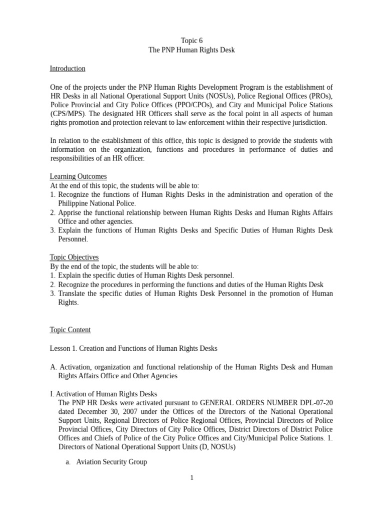 PNP Human Rights Desk Overview | PDF | Detention (Imprisonment) | Violence
