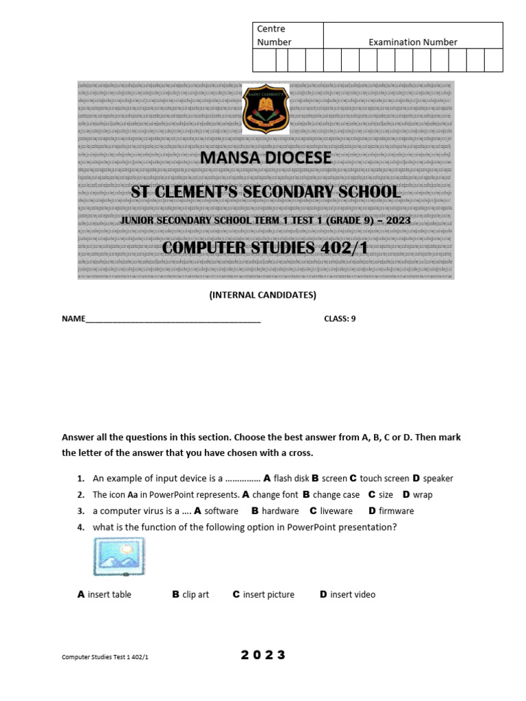 G9 Test 1 Term One 2023 | PDF