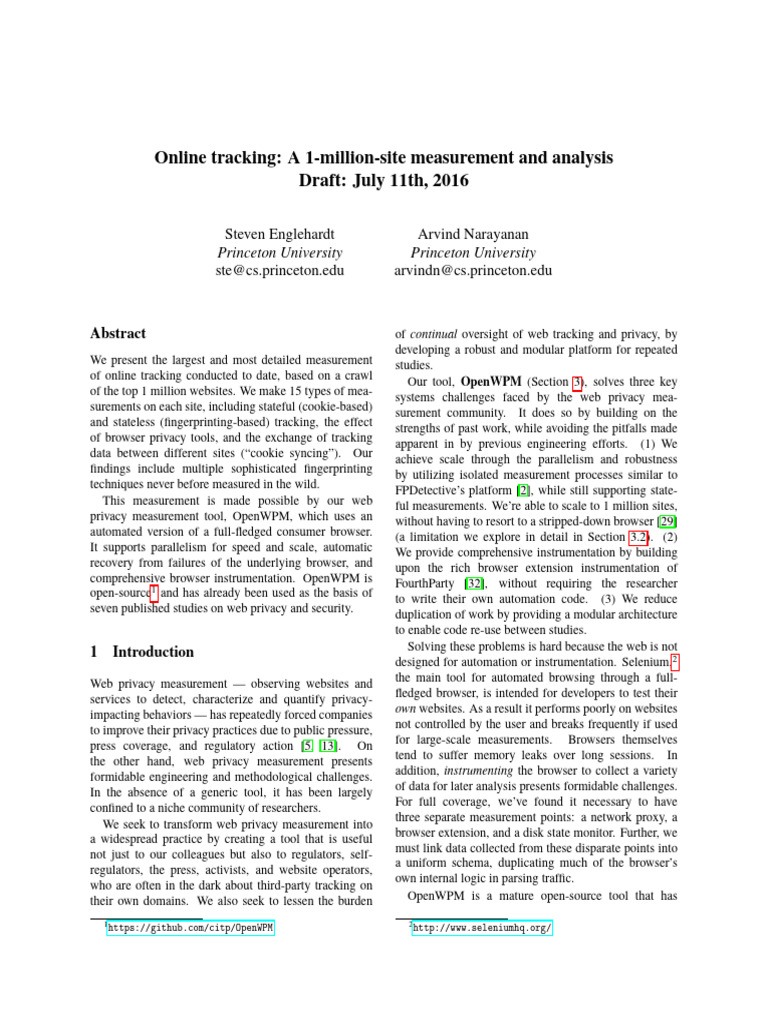Online Tracking Web Privacy Measurement | PDF