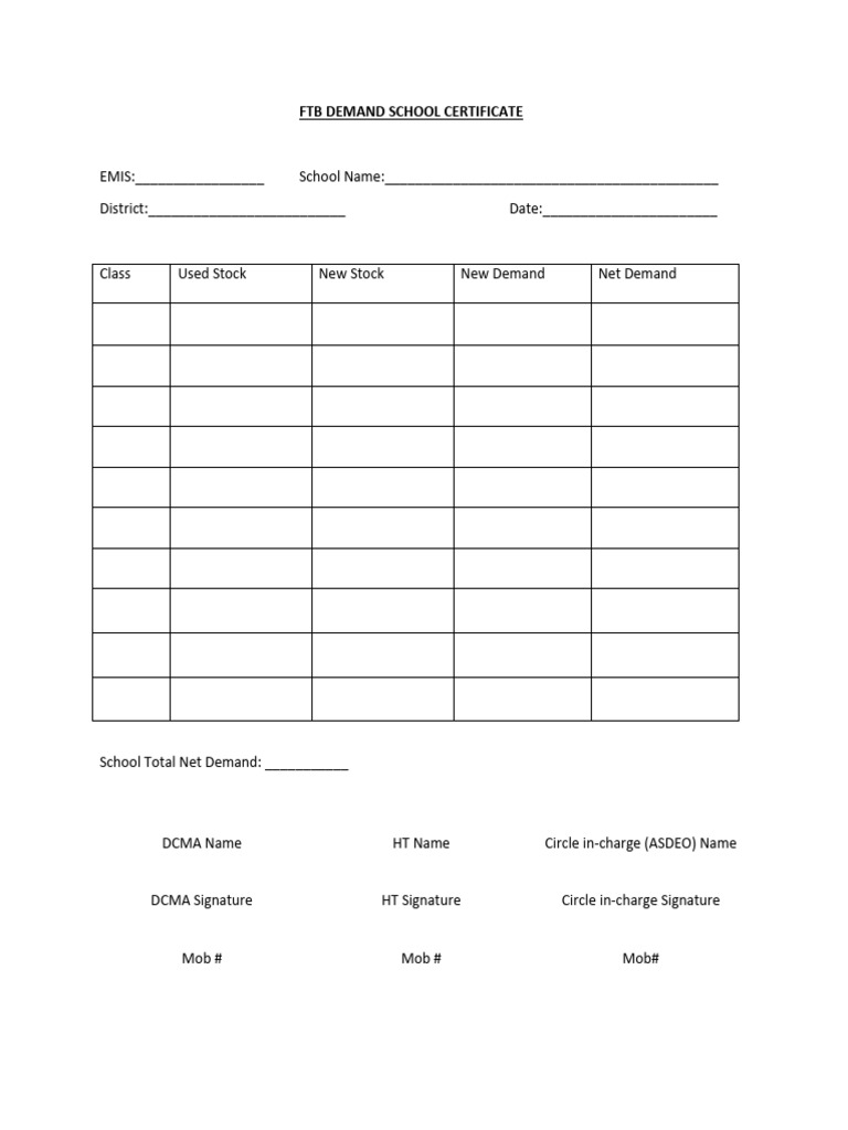School FTB Certificate | PDF