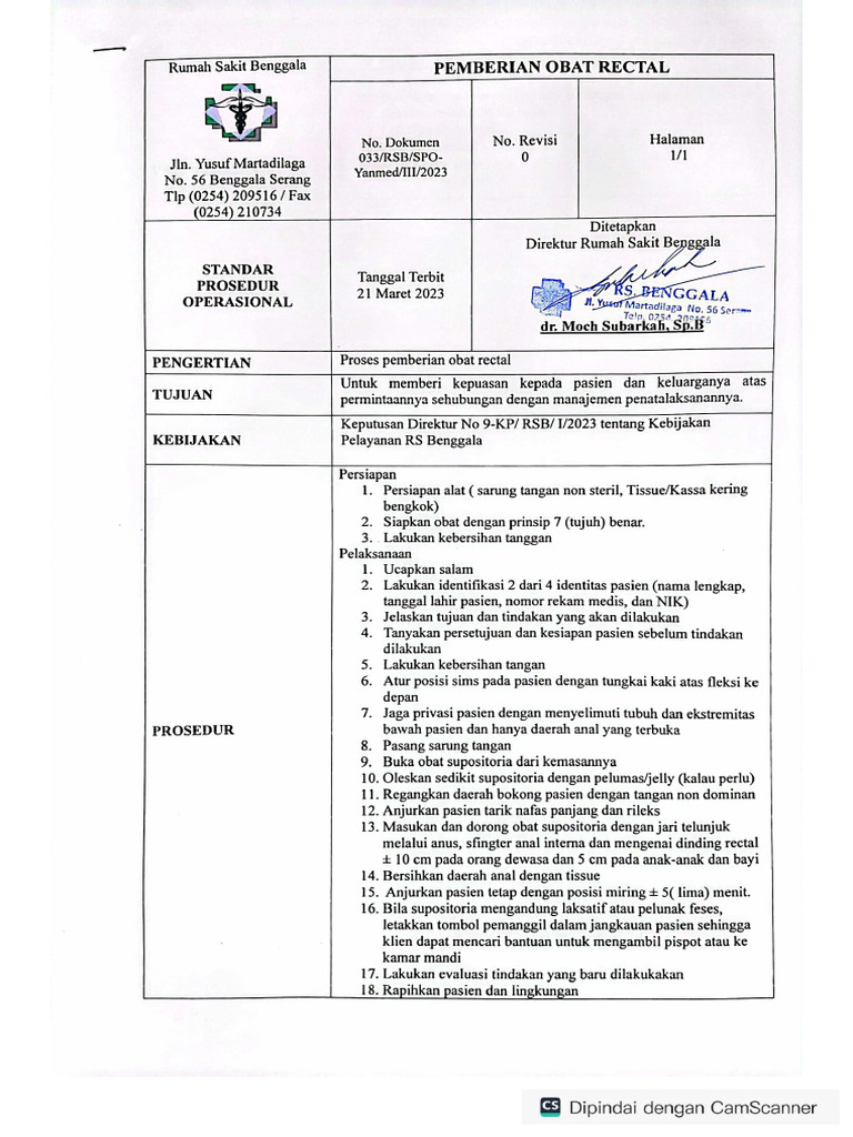 Sop Pemberian Obat Rectal | PDF