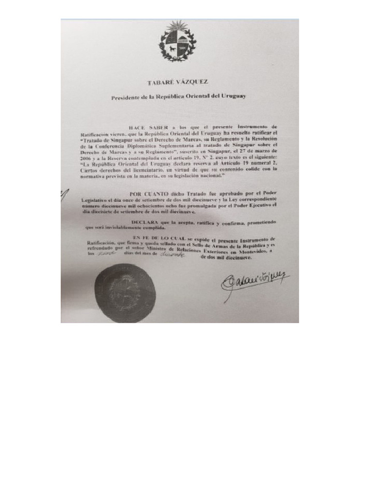 Ejemplo de Ratificación y Reserva Uruguay | PDF