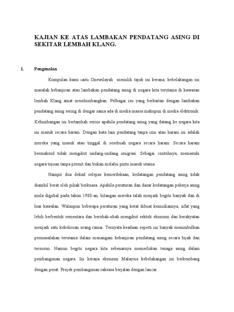 Kajian Ke Atas Lambakan Pendatang Asing Di Sekitar Lembah Klang Pdf