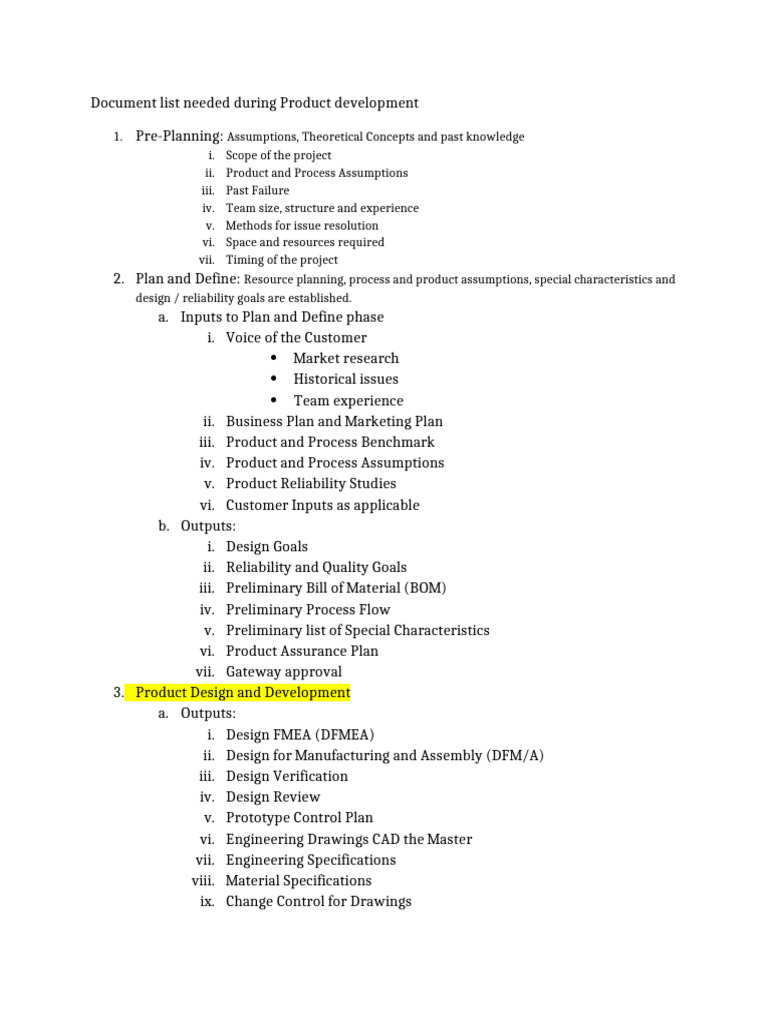 Development cycle and documentation pdf