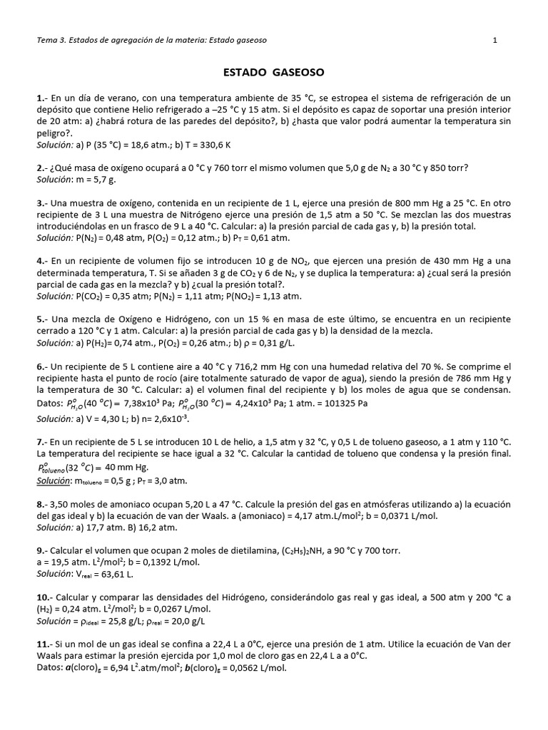 EJERCICIOS TEMA 3A_Problemas_Gases | PDF