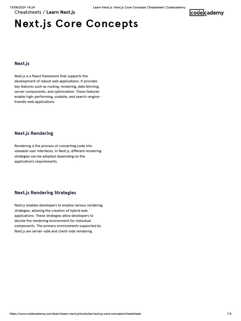 Learn Next.js_ Next.js Core Concepts Cheatsheet _ Codecademy PDF