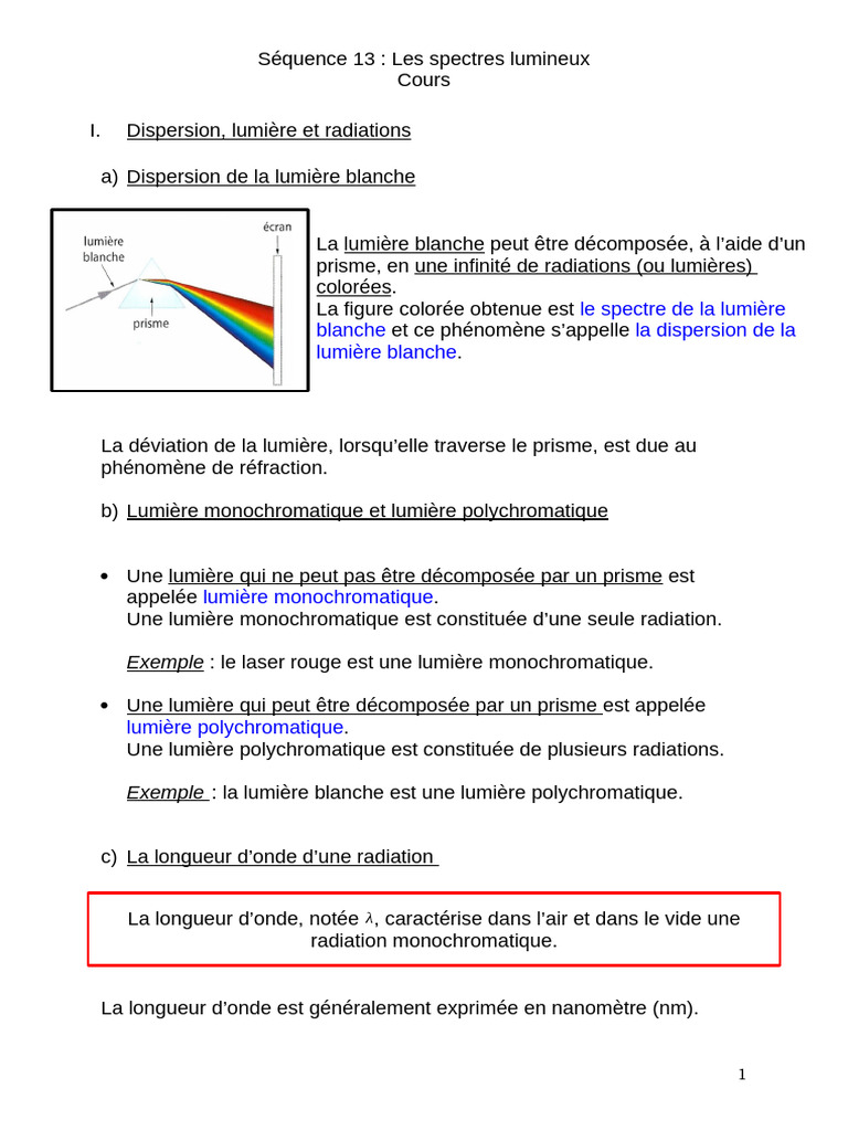 Séquence 13 spectres lumineux | PDF
