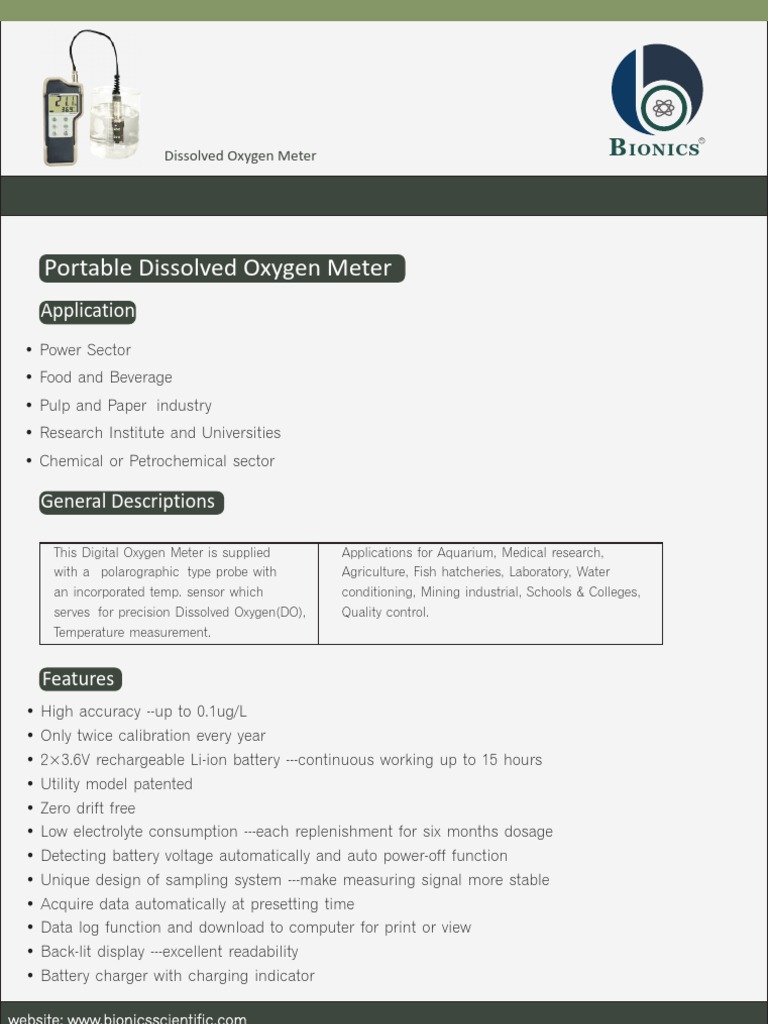 BIONICS Dissolved Oxygen Meters | PDF | Battery (Electricity ...