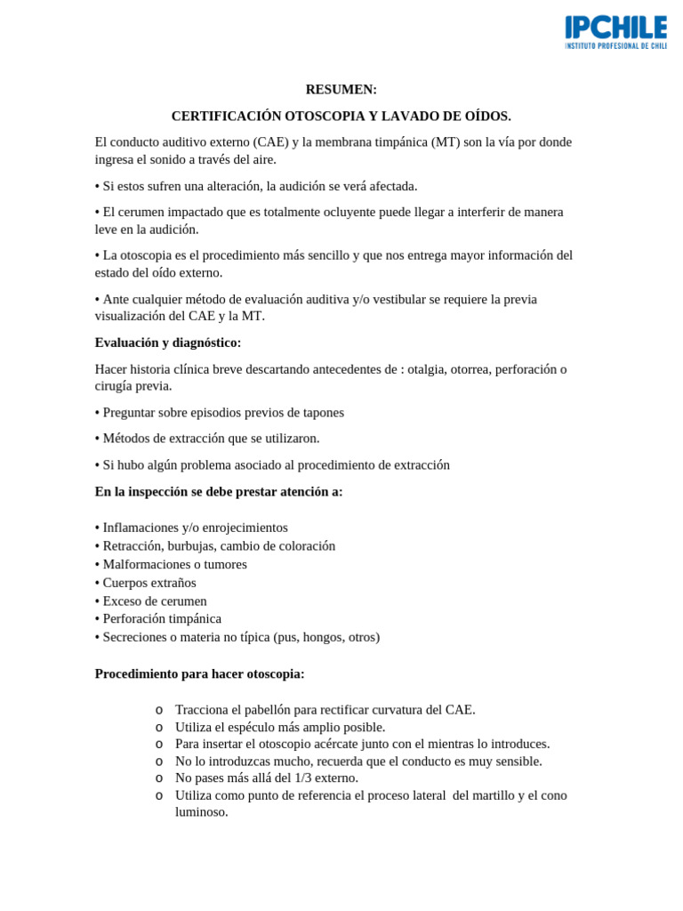 Resumen Lavado De Oídos Pdf