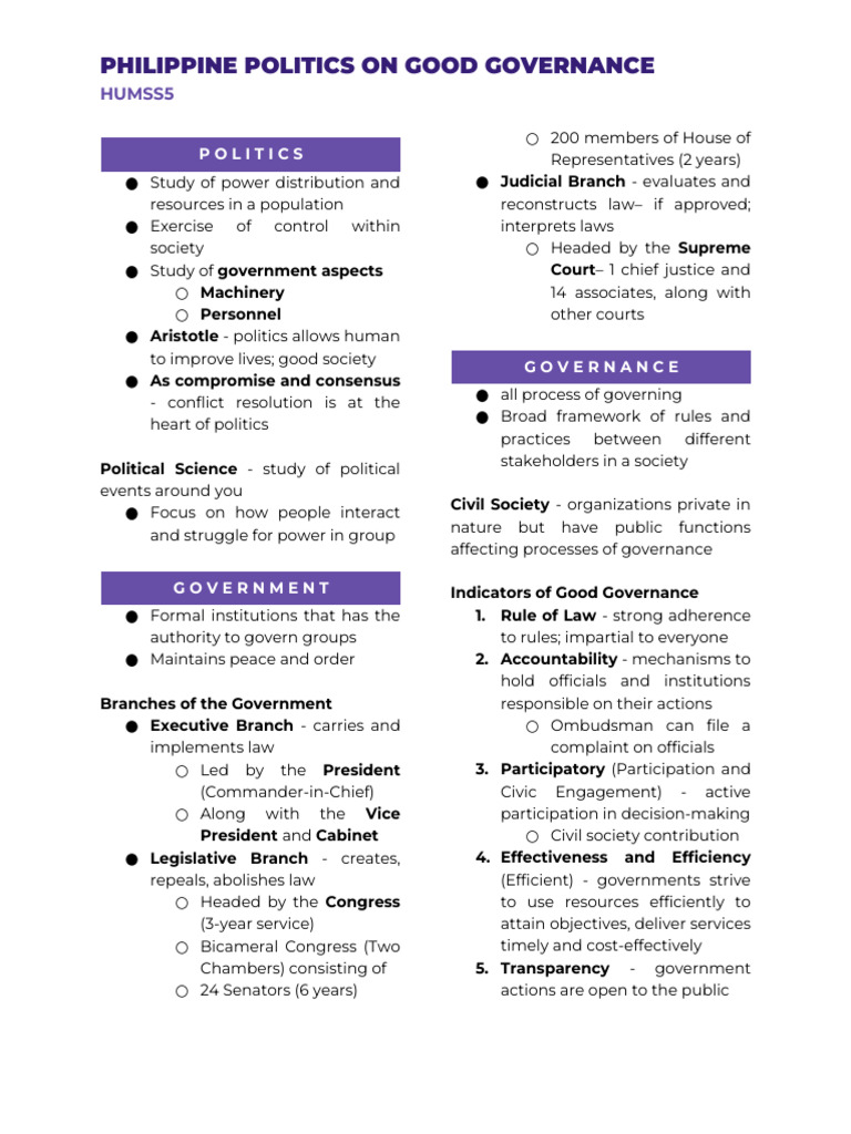 Philippine Politics On Good Governance | PDF | Power (Social And ...