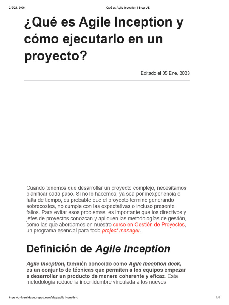 Qué Es Agile Inception - Blog UE | PDF