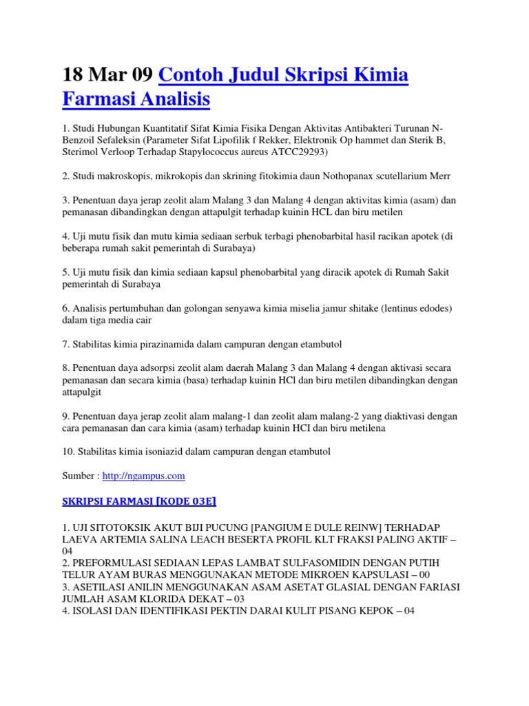 18 Mar 09 Contoh Judul Skripsi Kimia Farmasi Analisis Pdf