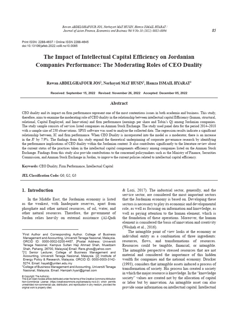 The Impact of Intellectual Capital Efficiency On Jordanian Companies ...