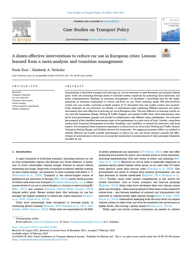 A Dozen Effective Interventions To Reduce Car Use in European Cities ...