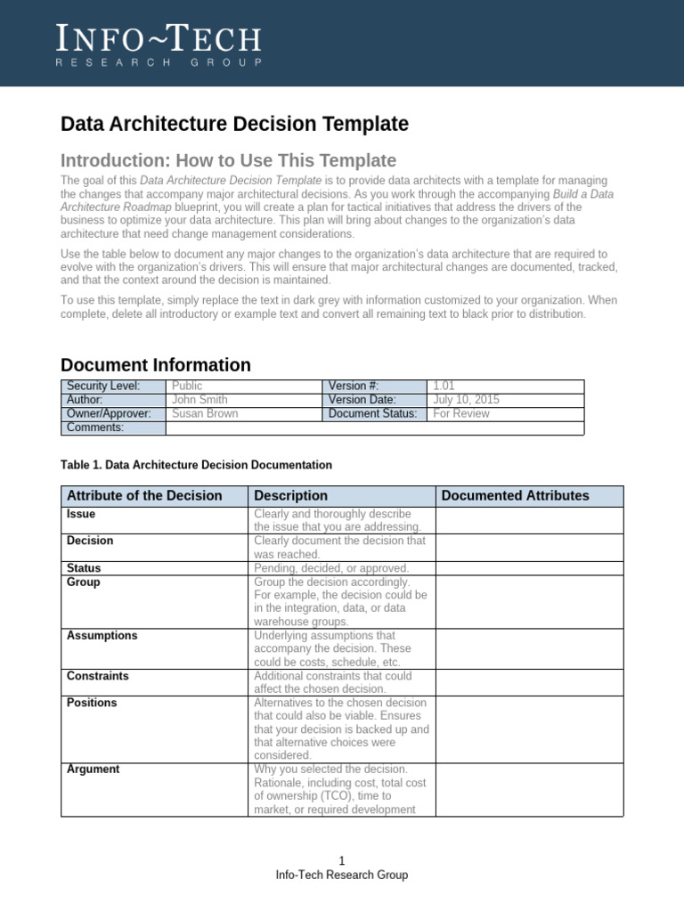 It Data Architecture Decision Template v2 | PDF