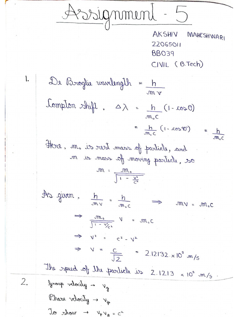Phy - 101 Assignment 5 Akshiv 22065011 | PDF