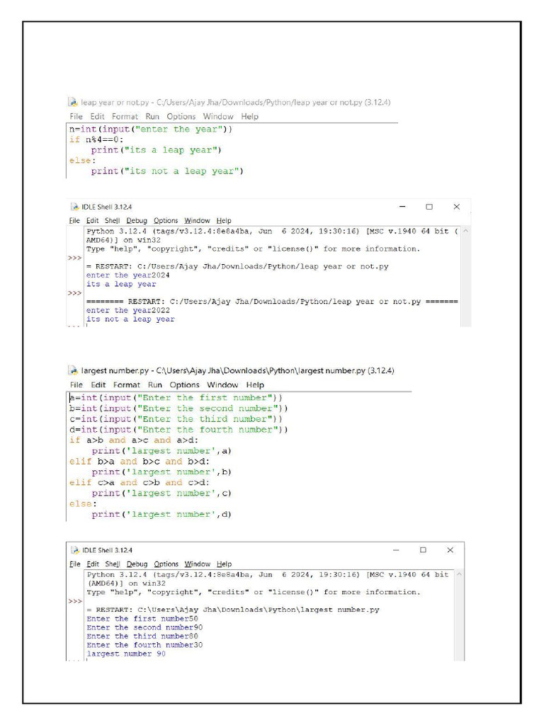 Python Program Class 11 | PDF