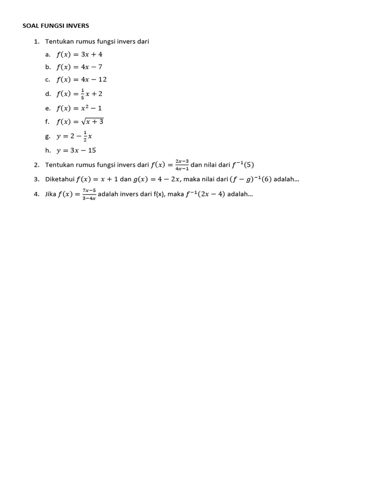Soal Fungsi Invers | PDF
