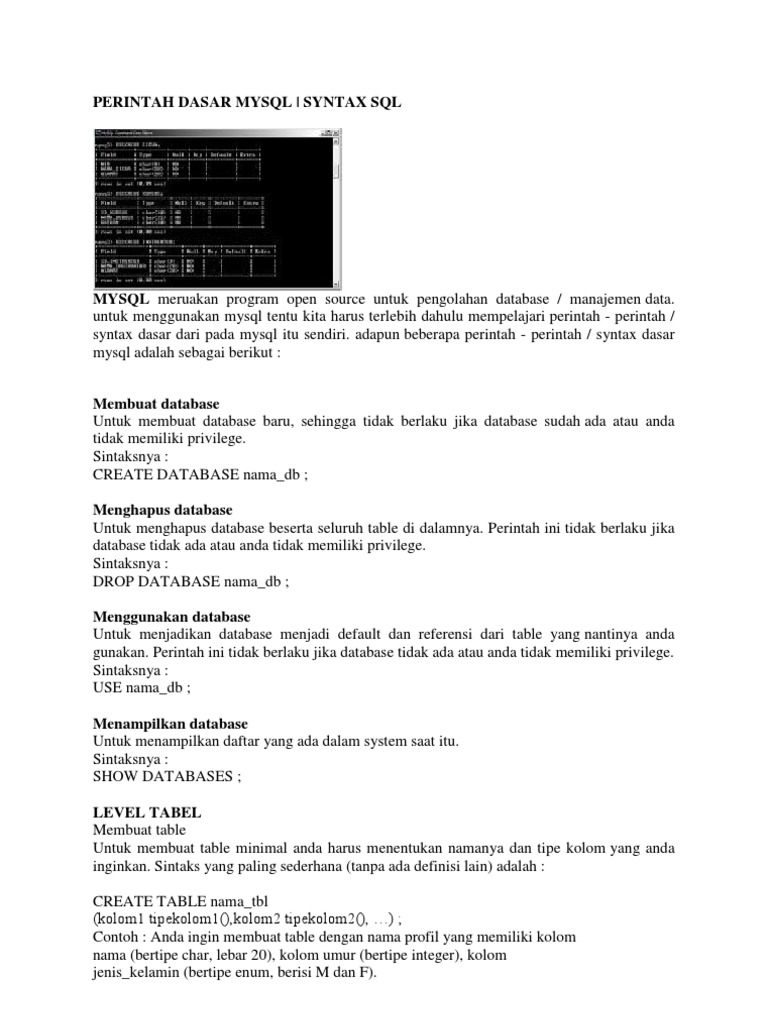 Perintah Dasar dan Sintaks MySQL | PDF