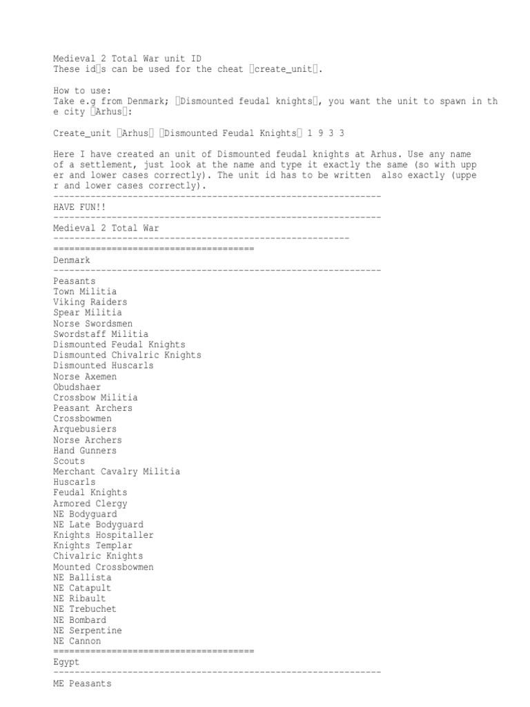 Rome Total War Unit Id List