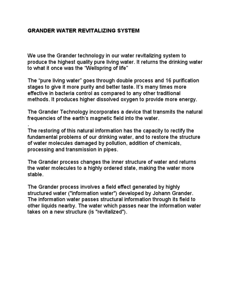 Grander Water Revitalizing System | PDF
