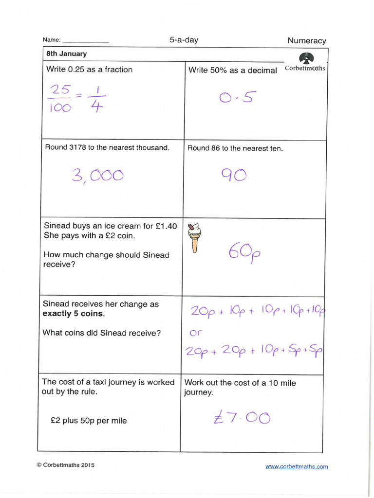 Jan 8 Numeracy Answers Pdf
