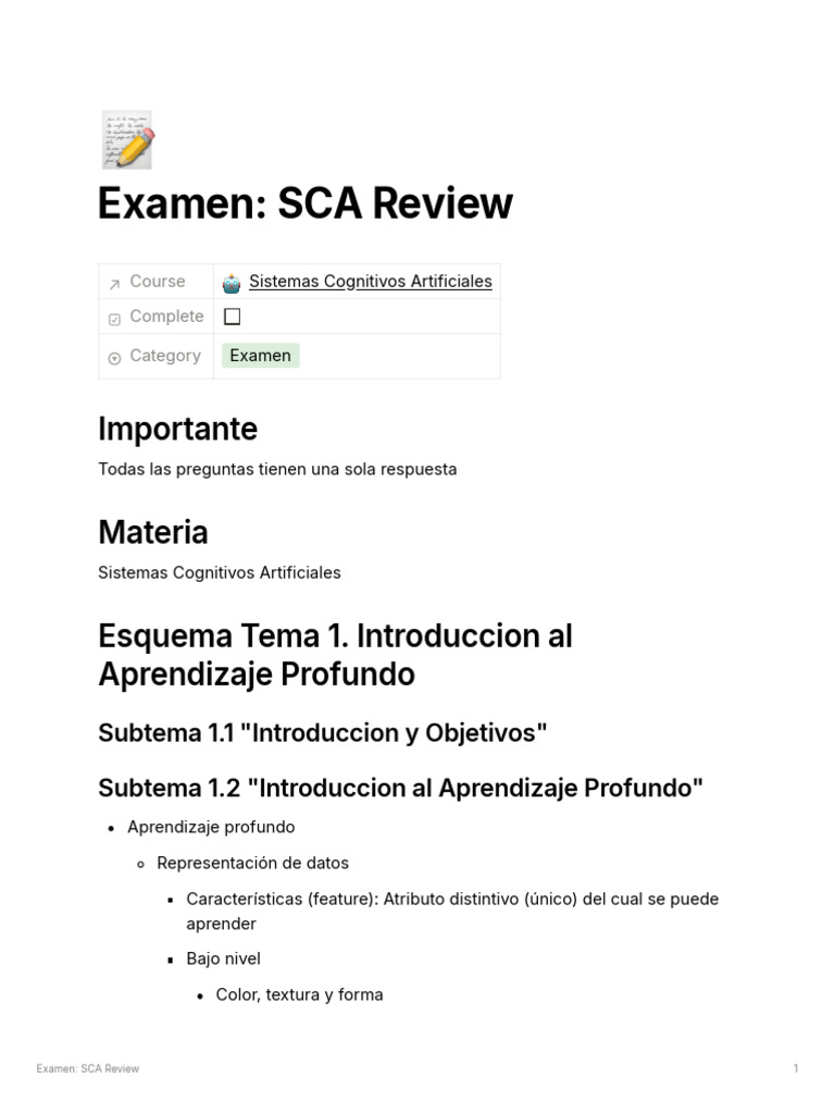 SCA Review: Deep Learning Exam Guide | PDF | Machine Learning | Cognition