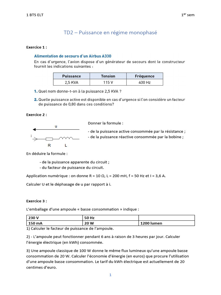 12 - TD2 - Puissance Monophasée | PDF