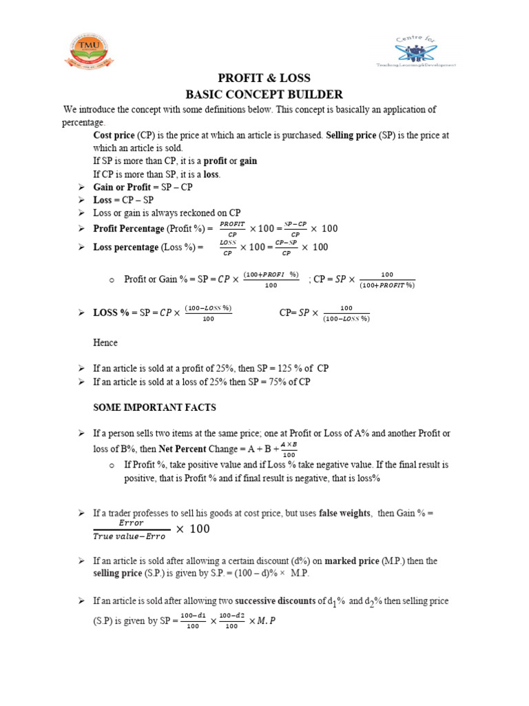 Profit and Loss - Concept Builder | PDF