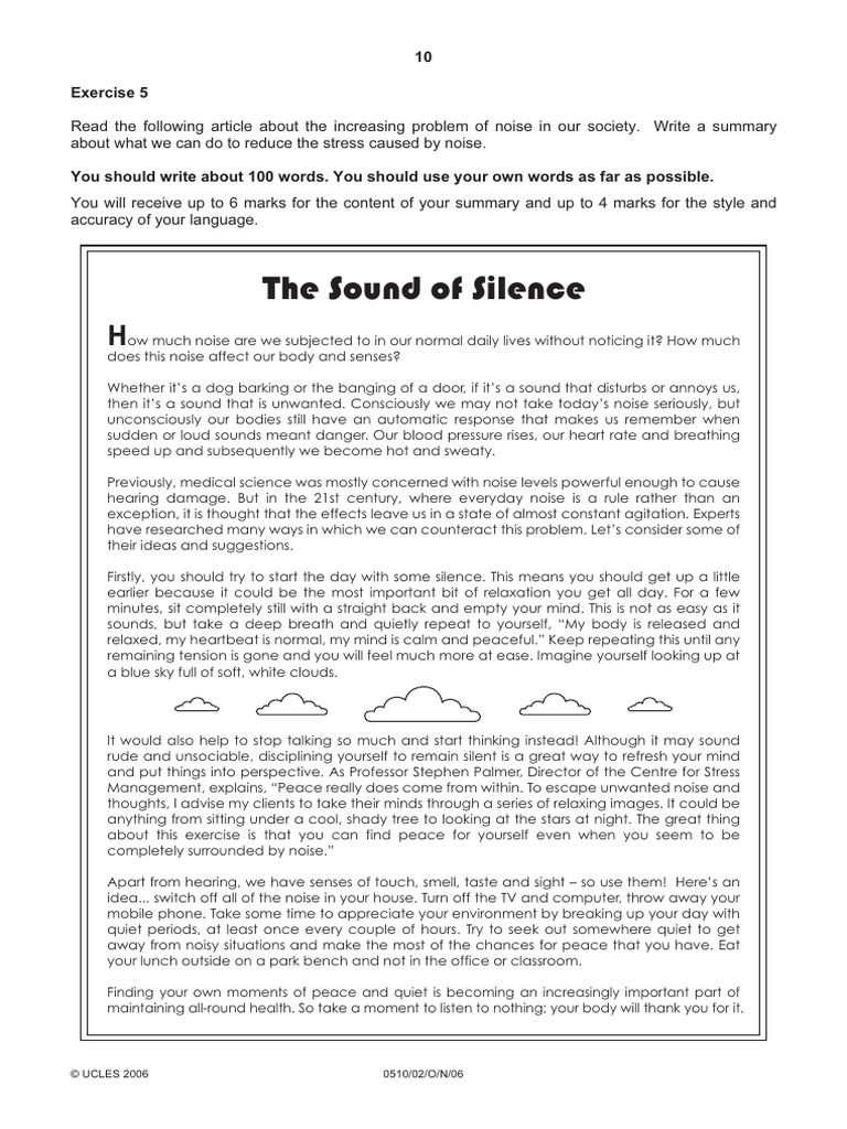 The Sound of Silence: 10 Exercise 5 | PDF