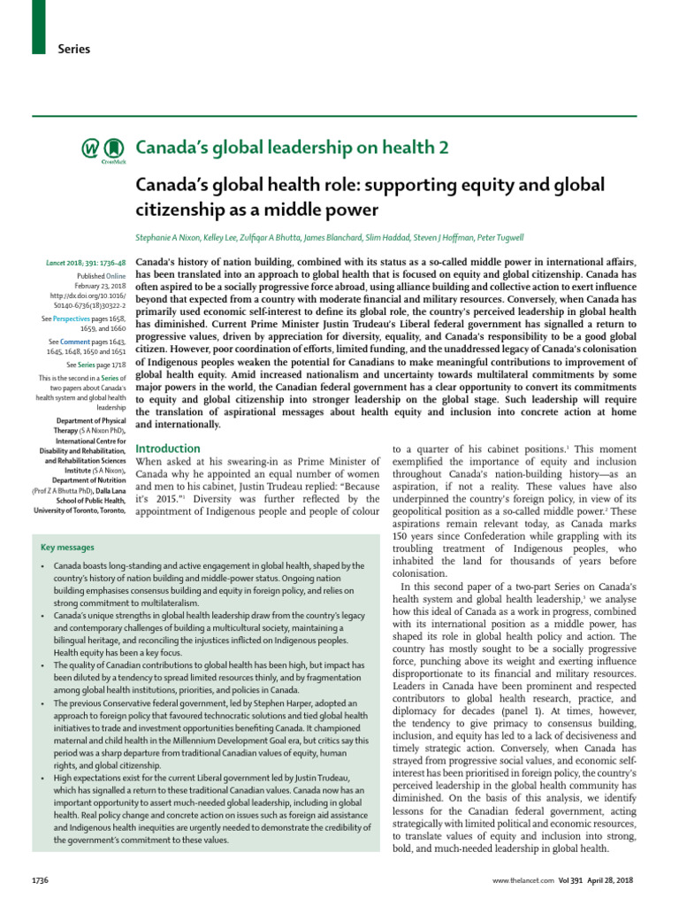 Canada's Role in Global Health Equity | PDF | Canada | World Health ...
