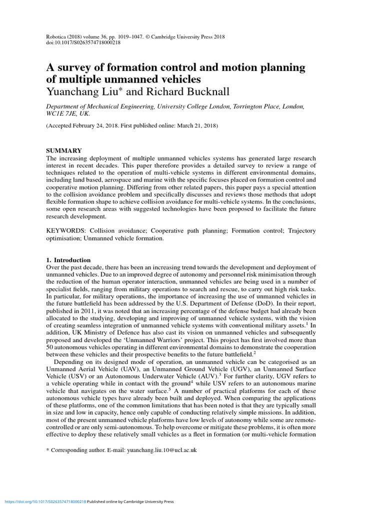 A Survey of Formation Control and Motion Planning of Multiple Unmanned ...